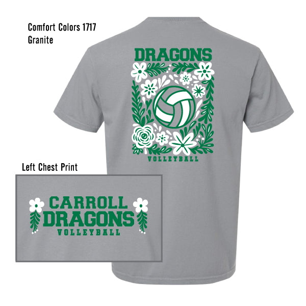 Carroll Middle School "Dragons Volleyball Floral" Comfort Colors Heavyweight Tee