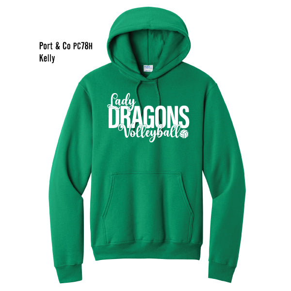 Carroll Middle School "Lady Dragons Volleyball" Port & Co Core Fleece Hooded Pullover