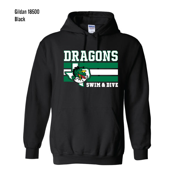 Carroll Swim & Dive "Dragons Flag" Gildan Heavy Blend Hooded Pullover Sweatshirt