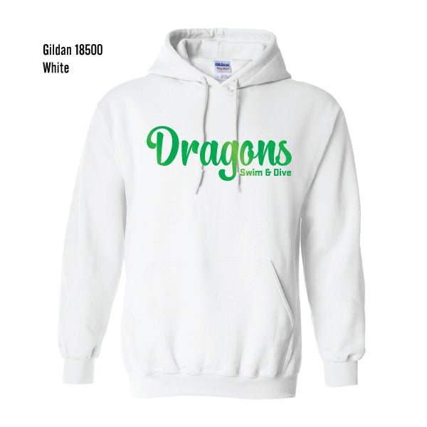 Carroll Swim & Dive "Green FOIL Dragons" Gildan Heavy Crew Hooded Pullover Sweatshirt