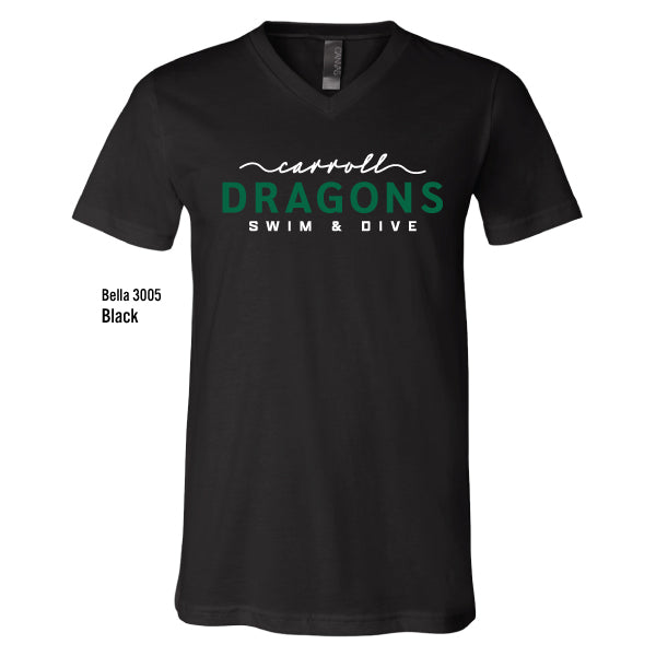 Dragons Swim & Dive "Carroll Script" Bella Canvas Unisex V-Neck Jersey Tee