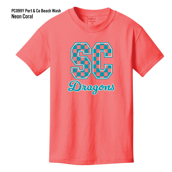 Durham Intermediate School "Checkered SC Dragons" Port & Co Beach Washed Tee