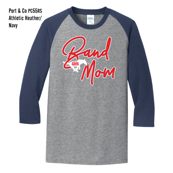 Grapevine Mustang Band "GHS Band Mom" Port & Co Raglan Tee