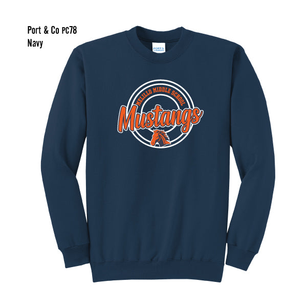 Melillo Middle School "Mustangs Circle" Port & Co Core Fleece Crew Sweatshirt