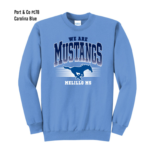 Melillo Middle School "We Are Mustangs" Port & Co Core Fleece Crew Sweatshirt