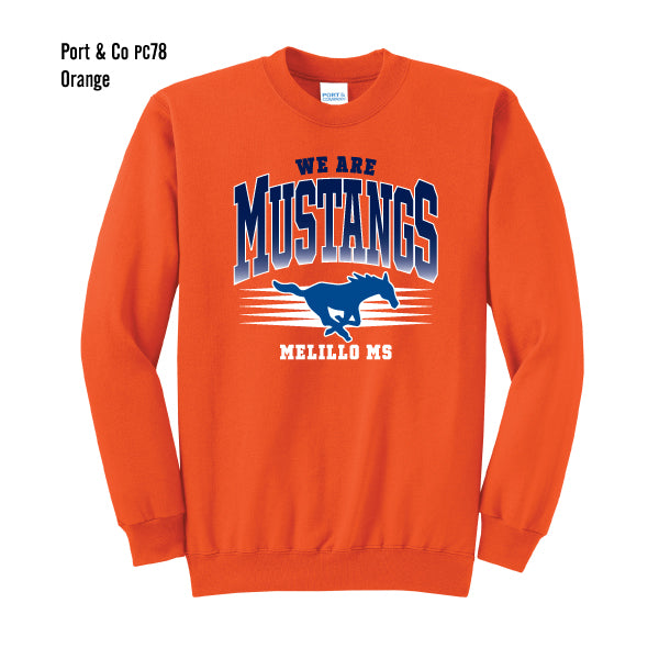 Melillo Middle School "We Are Mustangs" Port & Co Core Fleece Crew Sweatshirt