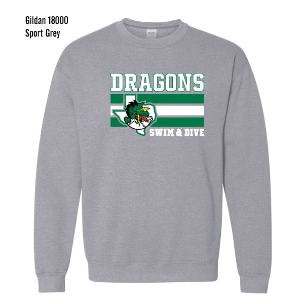 Carroll Swim & Dive "Dragons Flag" Gildan Heavy Blend Crew Sweatshirt