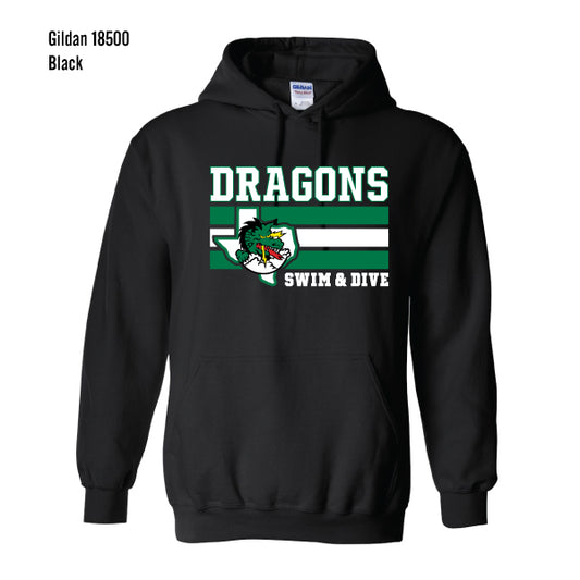 Carroll Swim & Dive "Dragons Flag" Gildan Heavy Blend Hooded Pullover Sweatshirt