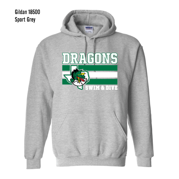 Carroll Swim & Dive "Dragons Flag" Gildan Heavy Blend Hooded Pullover Sweatshirt