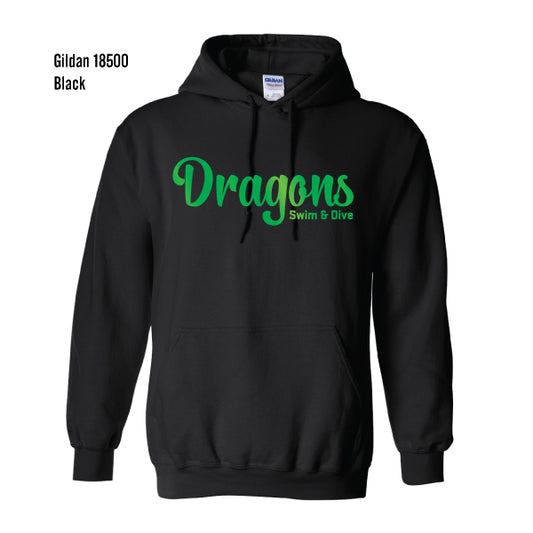 Carroll Swim & Dive "Green FOIL Dragons" Gildan Heavy Blend Hooded Pullover Sweatshirt