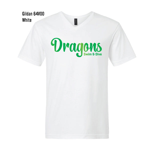 Carroll Swim & Dive "Green Foil Dragons" Gildan Softstyle V-Neck T-Shirt