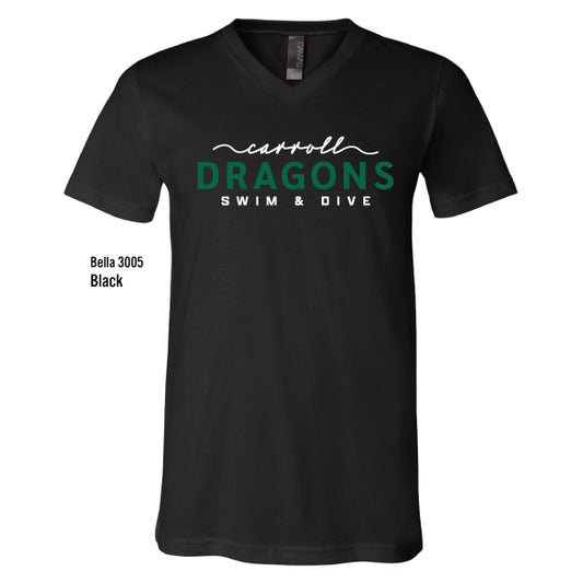 Dragons Swim & Dive "Carroll Script" Bella Canvas Unisex V-Neck Jersey Tee
