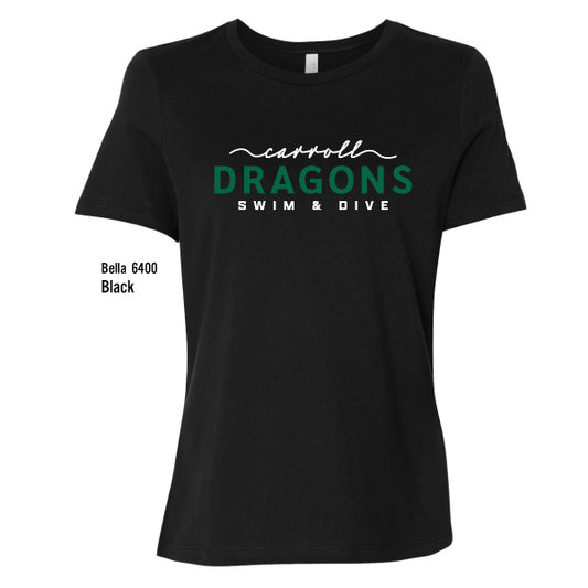 Dragons Swim & Dive "Carroll Script" Bella Canvas Ladies Relaxed Jersey Tee