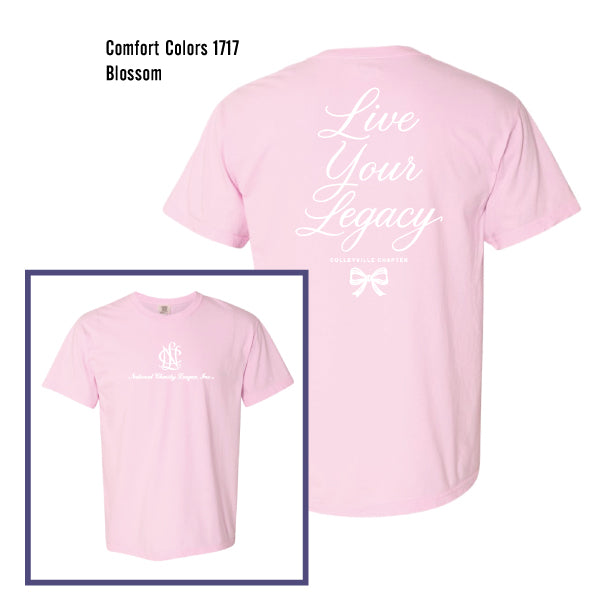 National Charity League Colleyville Chapter "Live Your Legacy Bow" Comfort Colors Tee