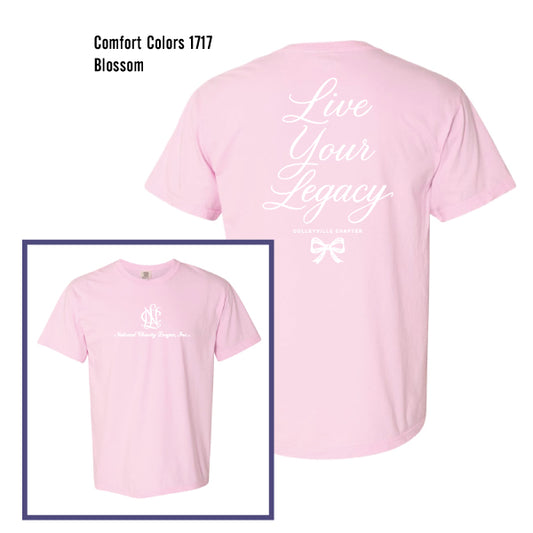 National Charity League Colleyville Chapter "Live Your Legacy Bow" Comfort Colors Tee