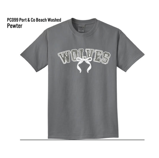 Cross Timbers MS "WOLVES Bow" Port & Co Beach Washed Tee