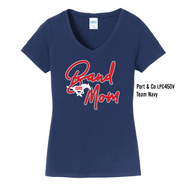 Grapevine Mustang Band "GHS Band Mom" Port & Co Ladies Fan Favorite V-Neck Tee