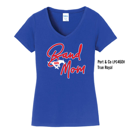 Grapevine Mustang Band "GHS Band Mom" Port & Co Ladies Fan Favorite V-Neck Tee