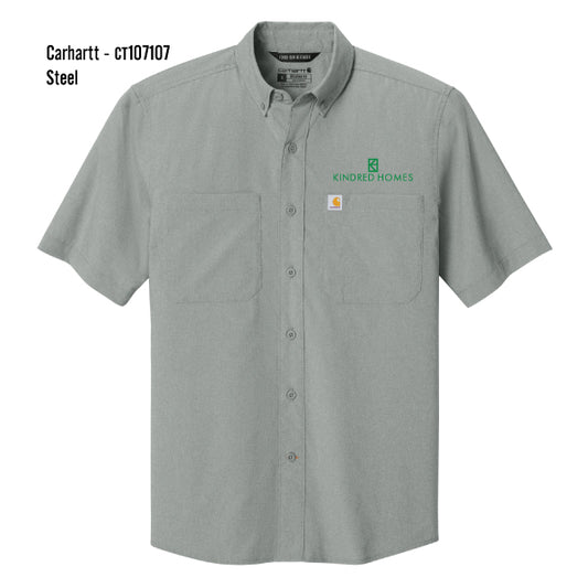 Kindred Homes Carhartt Sun Defender S/S Shirt with Kindred Homes logo embroidered on left chest.