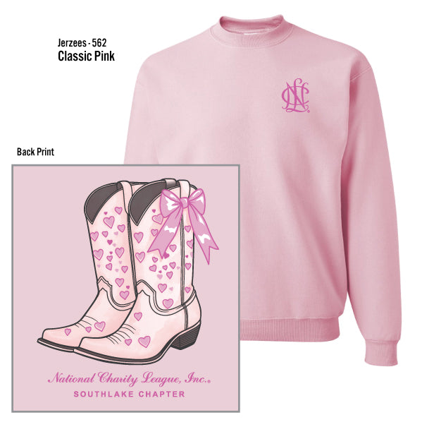 National Charity League Southlake Chapter "Boots & Bow" Jerzees Nublend Fleece Crew Sweatshirt