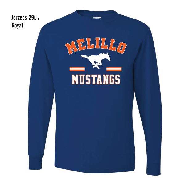 Melillo Middle School "Melillo Mustangs Stripes" Jerzees DRI-Power L/S Tee