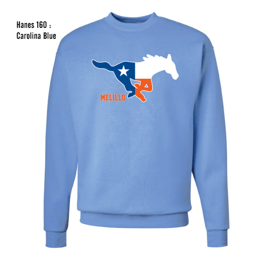 Melillo Middle School "Texas Flag Mustang" Hanes Ecosmart Crew Sweatshirt