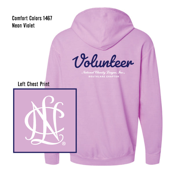 NCL Southlake Chapter "NCL Volunteer" Comfort Colors Lightweight Hooded Pullover